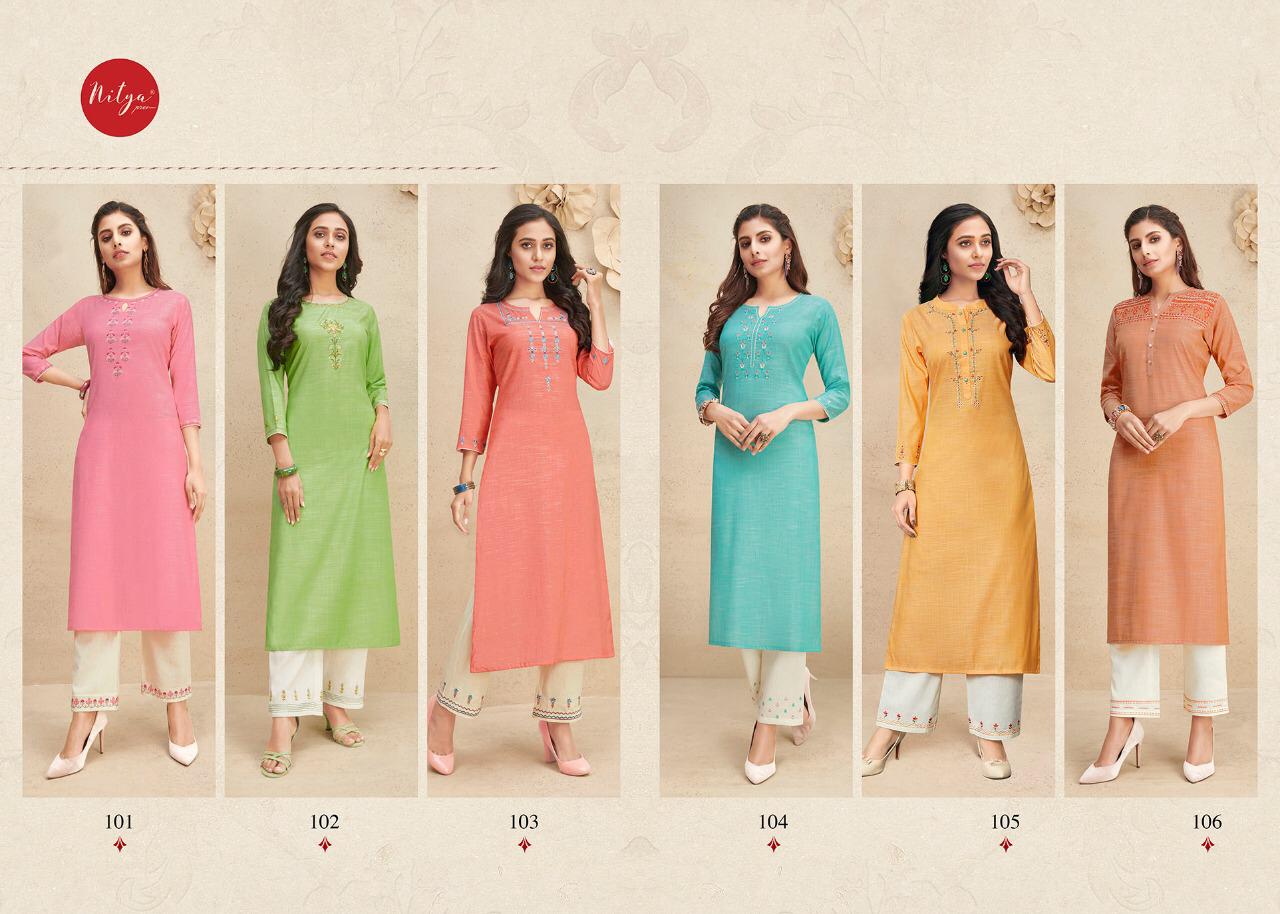 FABRICS (NITYA) SHANAYA Latest Fancy festive Wear Fancy Cotton Worked Kurtis With Bottom Collection